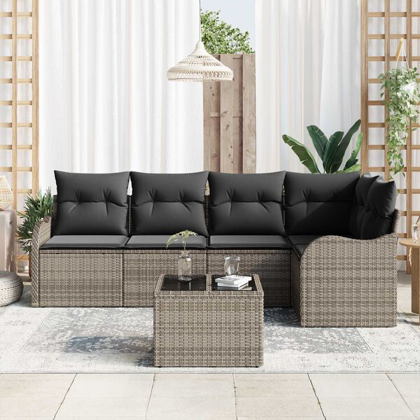 vidaXL Tuin Sofa Set met opslag 6 pcs Zwart poly rattan