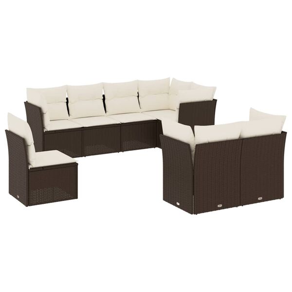 vidaXL 8-delige Loungeset met kussens poly rattan bruin