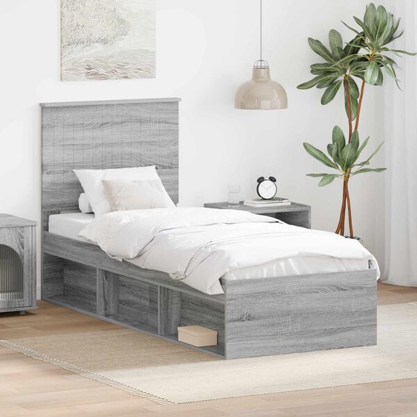 vidaXL Bedframe Grijs Sonoma 75 x 190 cm Massief grenenhout
