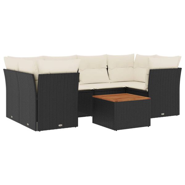vidaXL 7-delige Loungeset met kussens poly rattan zwart