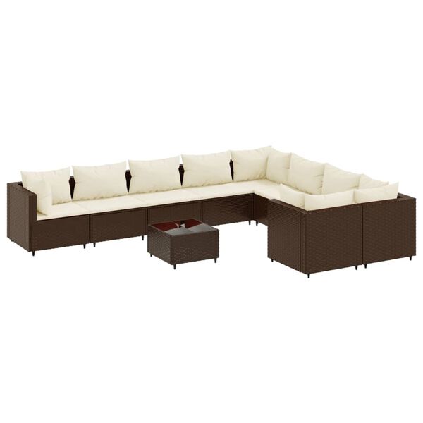 vidaXL 10-delige Loungeset met kussens poly rattan bruin