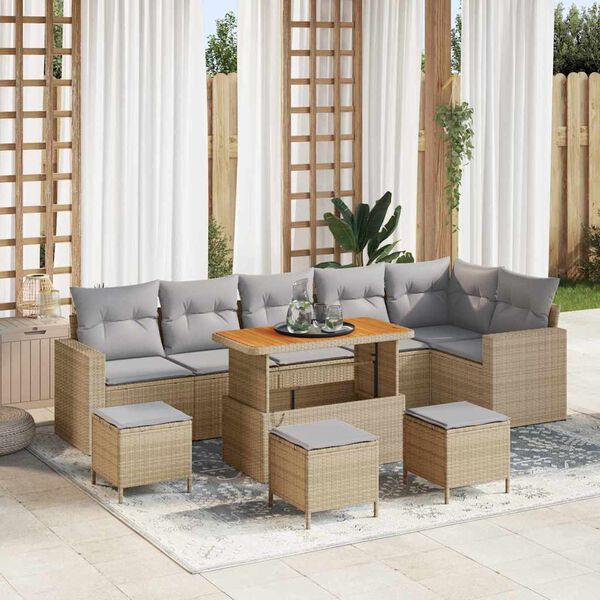 vidaXL Tuin Sofa Set met kussen met opslag 10 pcs beige en lichtgrijs