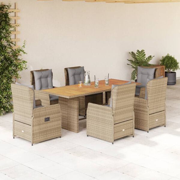vidaXL 7-delige Tuinset met kussens poly rattan beige