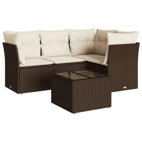 vidaXL 5-delige Loungeset met kussens poly rattan bruin