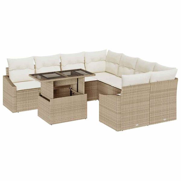 vidaXL Tuin Sofa Set met kussen 9 pcs Beige en Cr&egrave;me poly rattan
