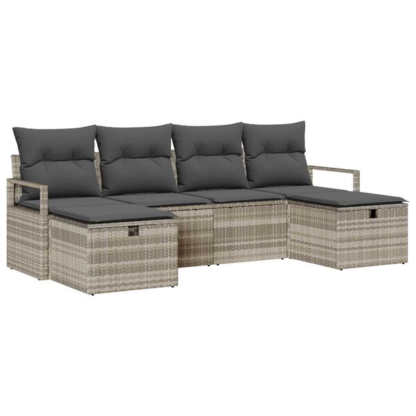 vidaXL Tuin Sofa Set met kussen met opslag 6 pcs Lichtgrijs Poly riet