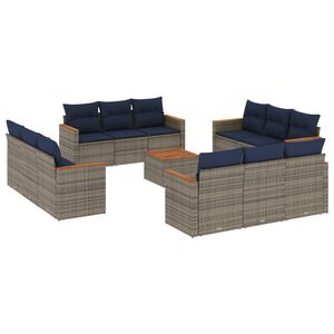 vidaXL 13-delige tuinbankset met kussens, grijs polyrotan