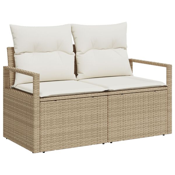 vidaXL Bankstel met kussen 7 pcs Beige en Cr&egrave;me poly rattan