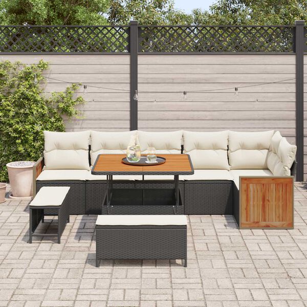 vidaXL Tuin Sofa Set 9 pcs Zwart en Cr&egrave;me poly rattan