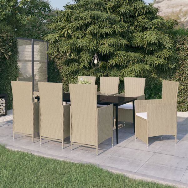 vidaXL 9-delige Tuinset met kussens beige
