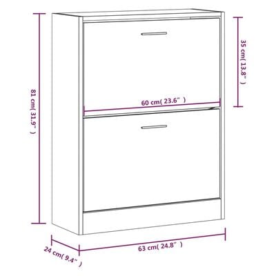 vidaXL Schoenenkast 63x24x81 cm bewerkt hout bruin eikenkleur