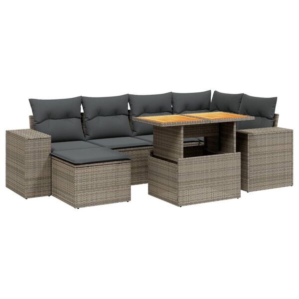 vidaXL 7-delige Loungeset met kussens poly rattan grijs