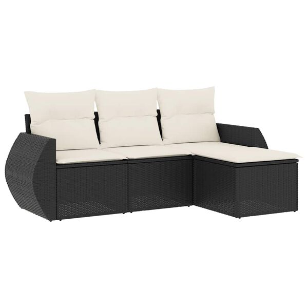 vidaXL 4-delige Loungeset met kussens poly rattan zwart
