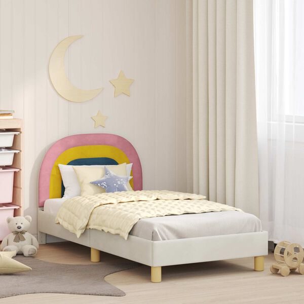 vidaXL Bedframe voor kinderen met hoofdbord Crème 80 x 160 cm Fluweel