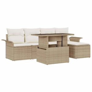 vidaXL Tuin Sofa Set met kussen 6 pcs Beige poly rattan