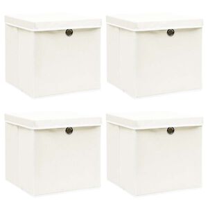 vidaXL Opbergboxen met deksel 4 st 32x32x32 cm stof wit