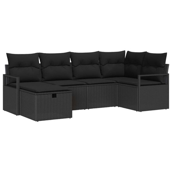 vidaXL Tuin Sofa Set met kussen met opslag 6 pcs Zwart poly rattan