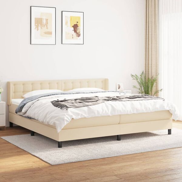 vidaXL Boxspring met matras stof cr&egrave;mekleurig 200x200 cm