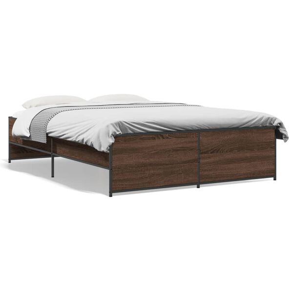vidaXL Bedframe bewerkt hout metaal bruin eikenkleur 140x190 cm