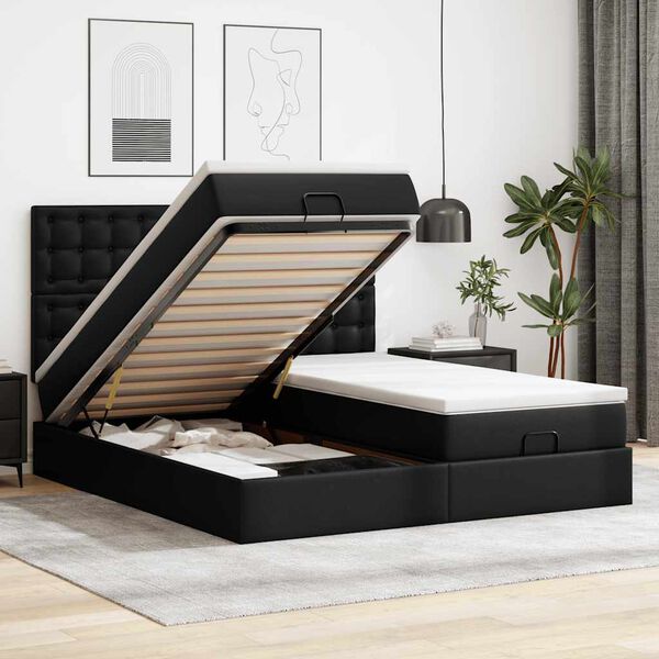 vidaXL Ottoman bed met matrassen en LED's 200x200cm kunstleer zwart