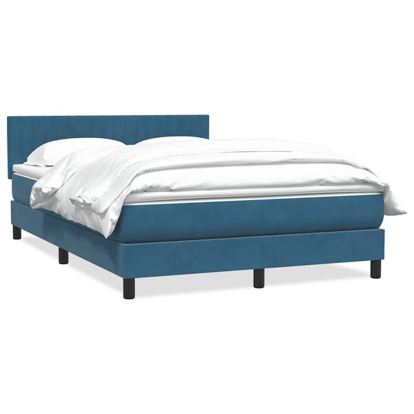 vidaXL Boxspring met matras fluweel donkerblauw 140x220 cm