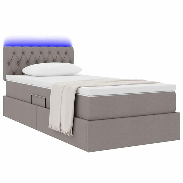 vidaXL Opbergbed met LED met matras met LED Taupe 90 x 190 cm Stof