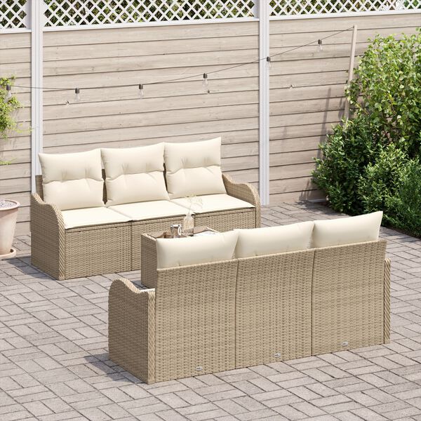 vidaXL Tuin Sofa Set 7 pcs Beige en Cr&egrave;me Poly rattan, staal en glas