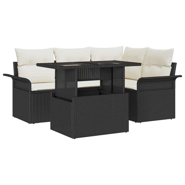 vidaXL Tuin Sofa Set met kussen 5 pcs Zwart Poly riet
