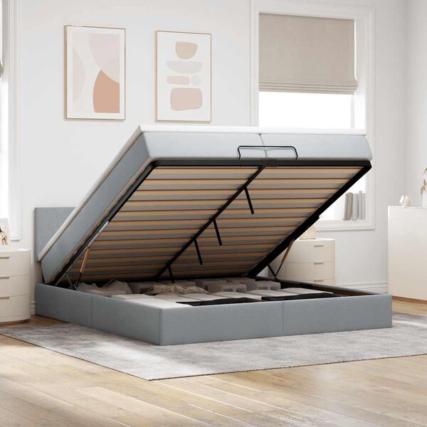vidaXL Ottoman bed met matrassen en LED's 200x200cm stof lichtgrijs