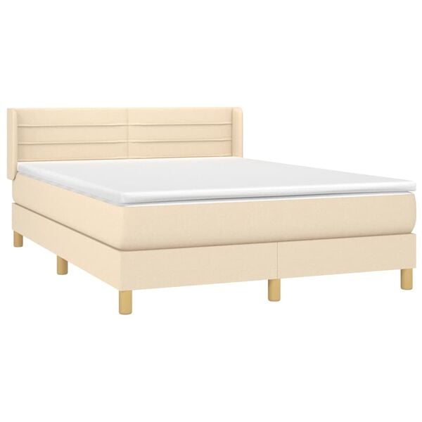 vidaXL Boxspring met matras stof cr&egrave;mekleurig 140x190 cm