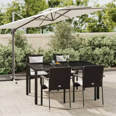 vidaXL 5-delige Tuinset met kussens poly rattan zwart