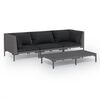 vidaXL 4-delige Loungeset met kussens poly rattan donkergrijs