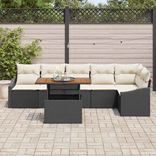 vidaXL Tuin Sofa Set met opslag 7 pcs Zwart Poly riet