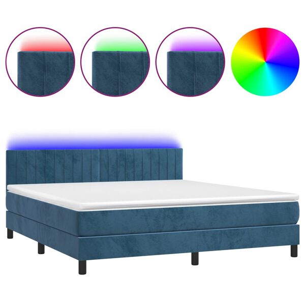 vidaXL Boxspring met matras en LED fluweel donkerblauw 160x200 cm