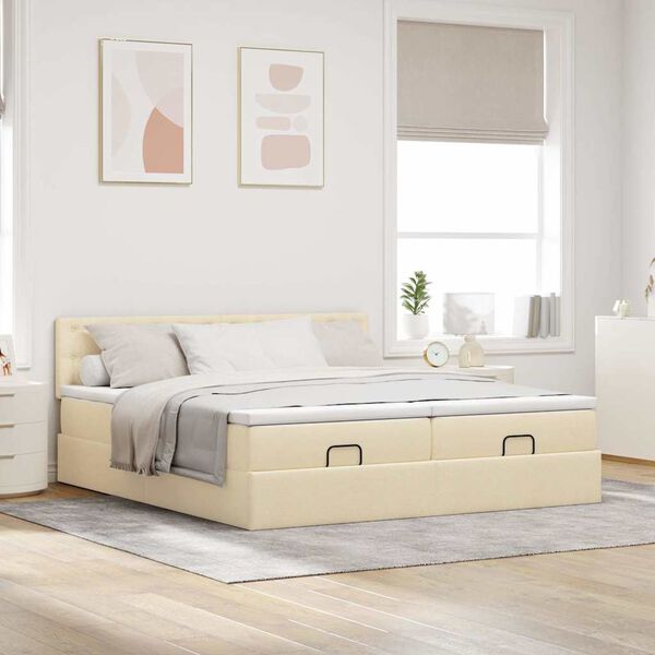 vidaXL Ottoman bed met matrassen en LED's 160x200cm stof cr&egrave;mekleurig