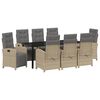 vidaXL Tuin eettafelset met kussen 9 pcs Beige poly rattan