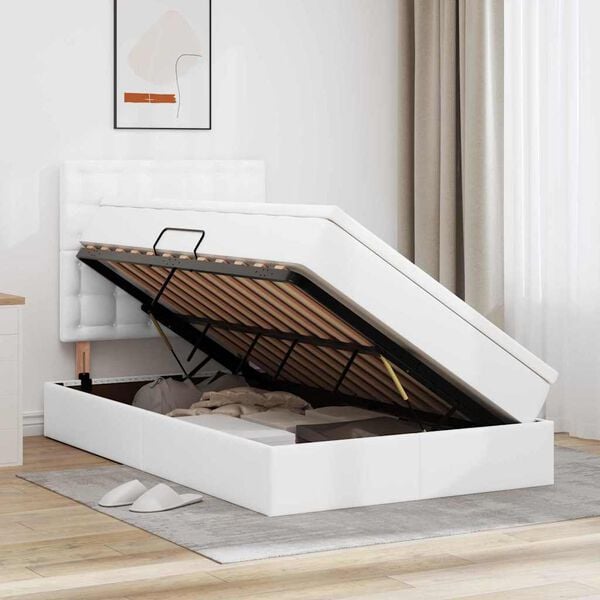 vidaXL Opbergbed met LED met matras Puur Wit 120 x 200 cm Nep Leer