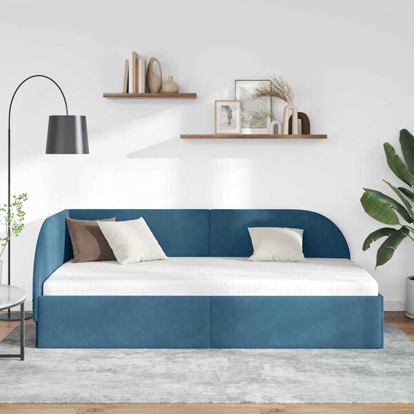 vidaXL Hoekbedframe Blauw 80 cm x 200 cm Polyester en multiplex