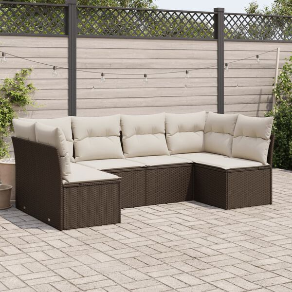 vidaXL 6-delige Loungeset met kussens poly rattan bruin