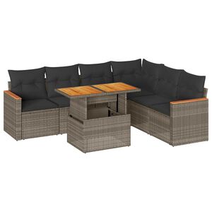 vidaXL 7-delige Loungeset met kussens poly rattan acacia grijs