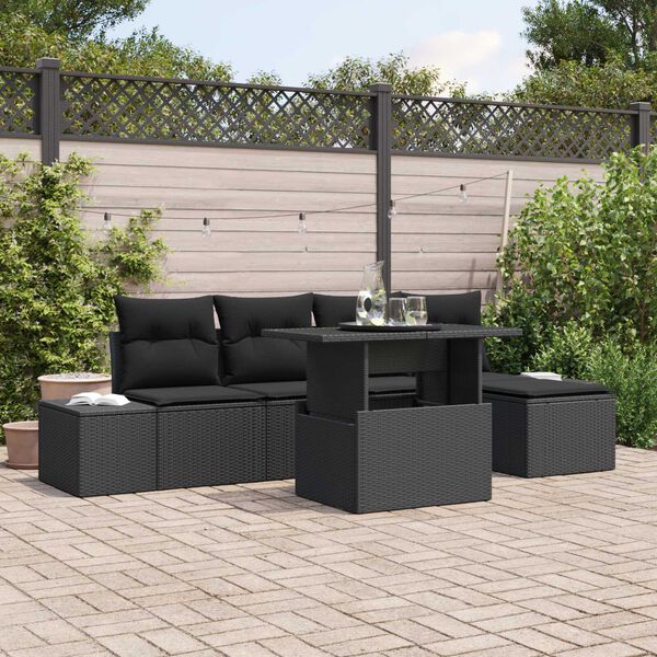 vidaXL Tuin Sofa Set met opslag 6 pcs Zwart Poly riet