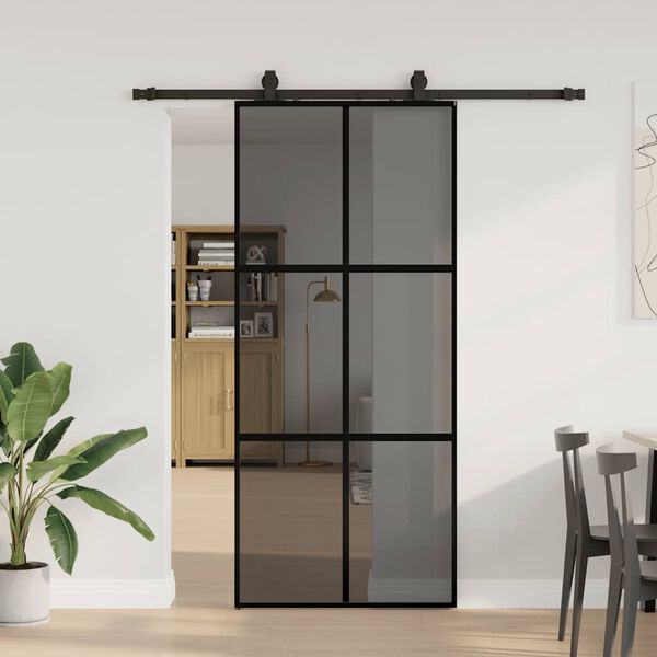 vidaXL Schuifdeur met beslagset 90x205 cm gehard glas zwart