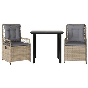 vidaXL 3-delige Tuinset met kussens poly rattan beige