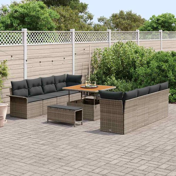 vidaXL Tuin Sofa Set 11 pcs Grijs poly rattan