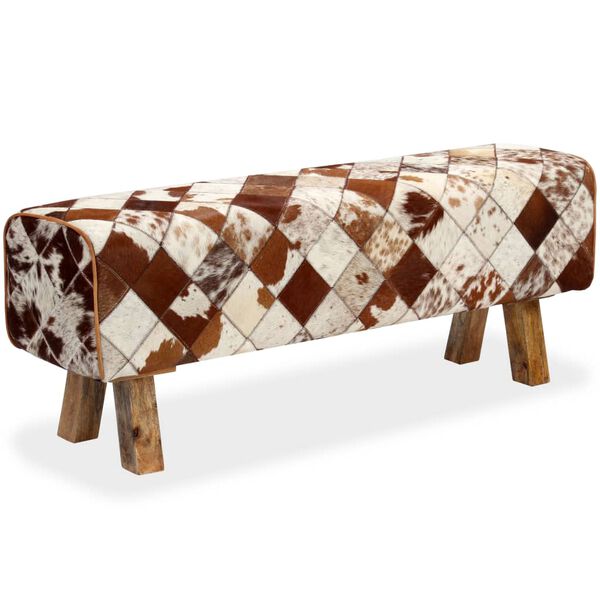 vidaXL Bankje ruitpatroon echt rundleer