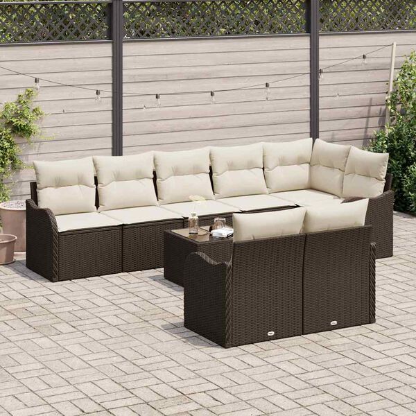 vidaXL Tuin Sofa Set met kussen 9 pcs Bruin en wit Poly riet