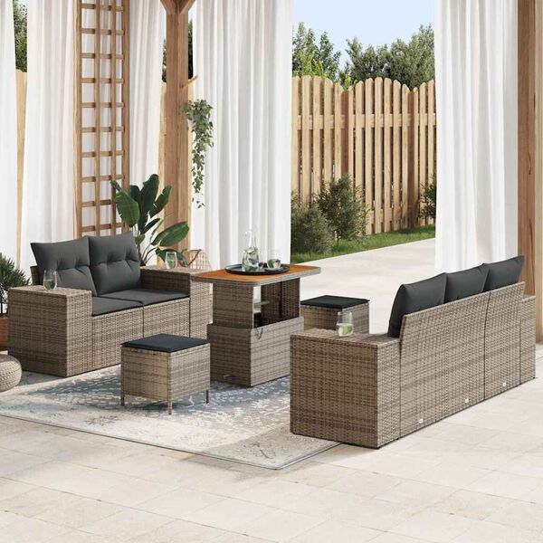 vidaXL Tuin Sofa Set met kussen met opslag 8 pcs Grijs Poly Rattan