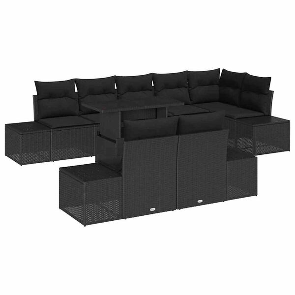 vidaXL Tuin Sofa Set met opslag 9 pcs Zwart Poly riet
