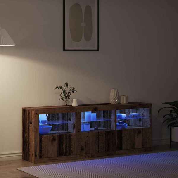 vidaXL LED Sideboard Oud Hout 181 x 37 x 67 cm Bewerkt hout