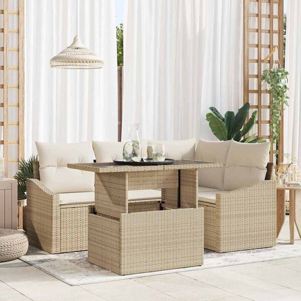 vidaXL Tuin Sofa Set met kussen met opslag 5 pcs Beige en Cr&egrave;me